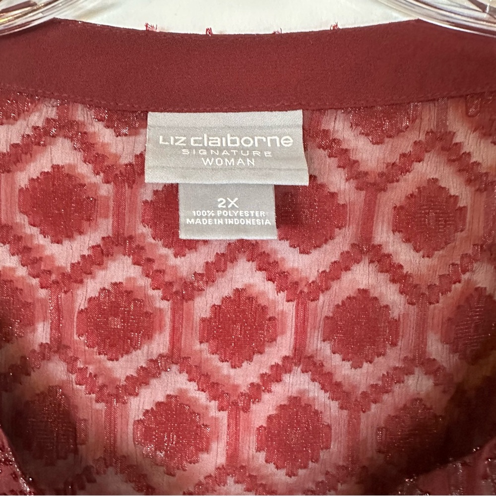 Liz Claiborne 2 Piece Geometric Lace Blouse Set Burgundy Women's 2X Plus Size - Picture 6 of 16